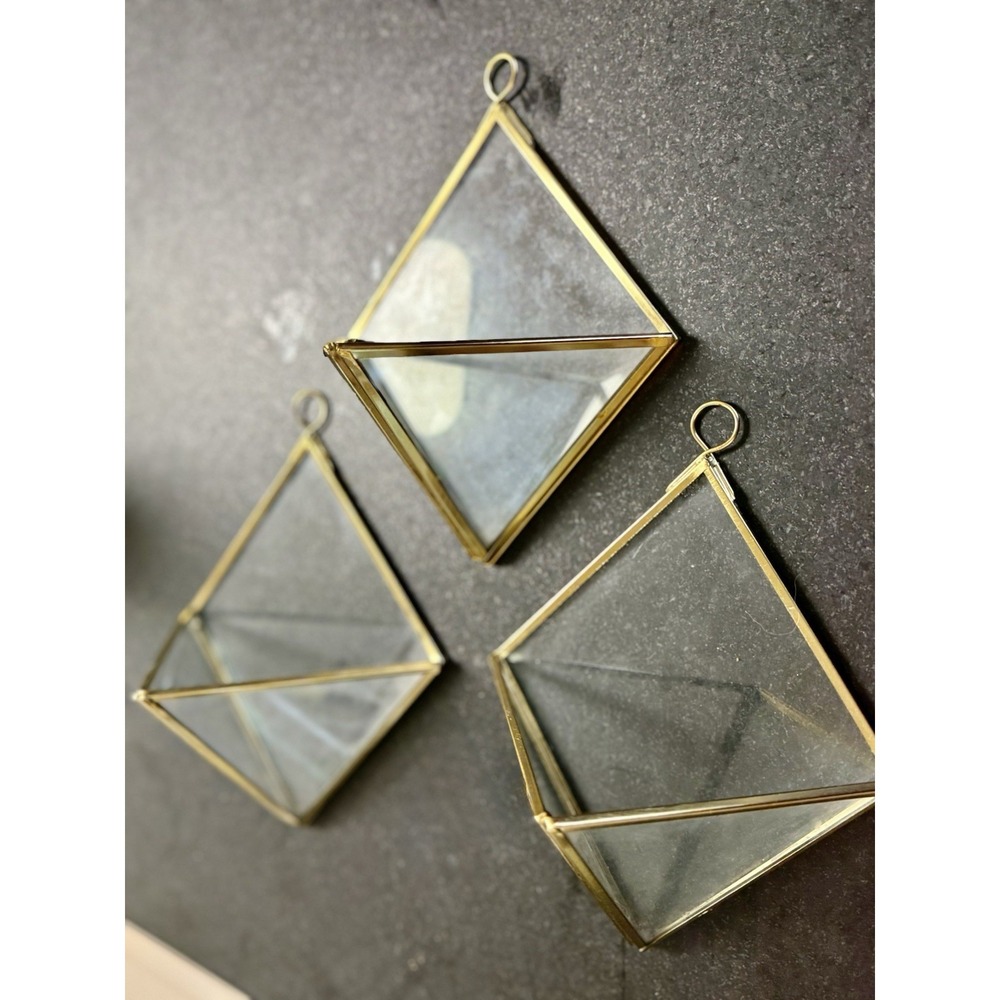 Set 3 Gold Geometric Terrarium Hanging Planter Display Boxes Decor - Picture 2 of 11